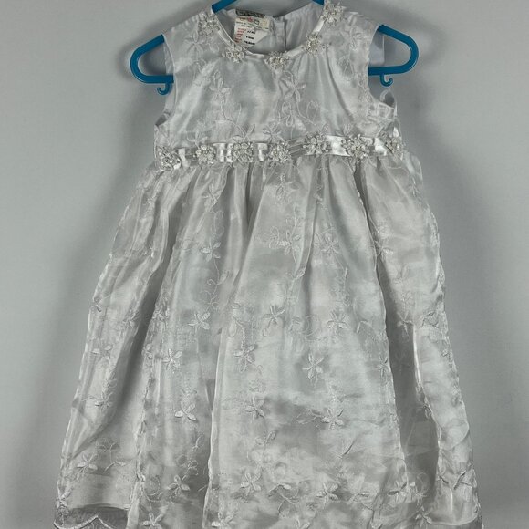 Zighi Baby Baptism Fit Flare Dress & Cardigan Size 6M White Floral Round Neck - Picture 1 of 13